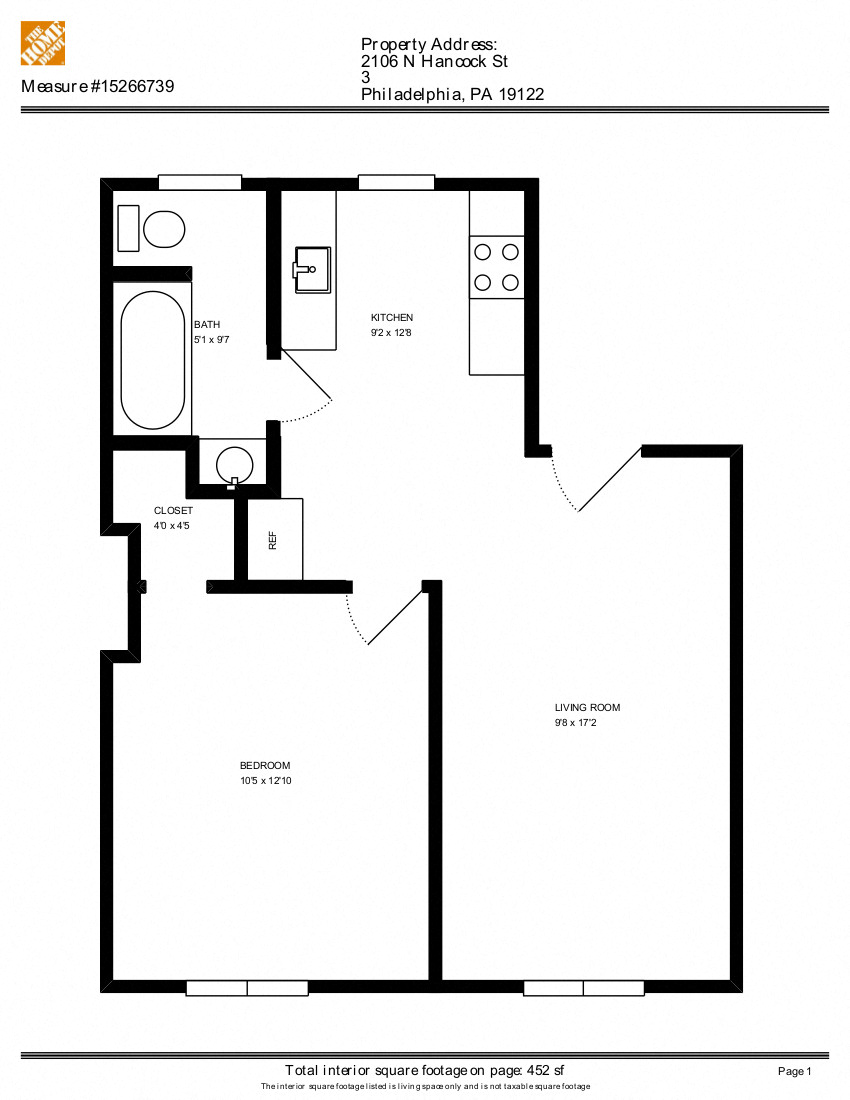 Floor plan for 1 bed, 1 bath
